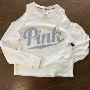 PINK white cold shoulder sweatshirt
